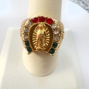 New 14K Gold plated Multicolor Shoehorse with Guadalupe protection men’s ring.
